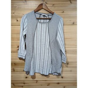 Habitat Blouse Womens Small Black White Textured Knit Blouse Art Classic